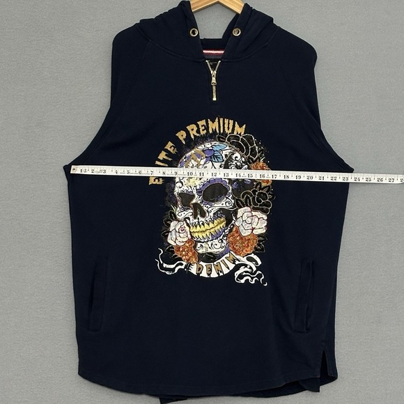 Elite Premium Jeans Mens Sweatshirt XL Blue Skull Sequins Beads Goth Grunge Y2K - Picture 5 of 10